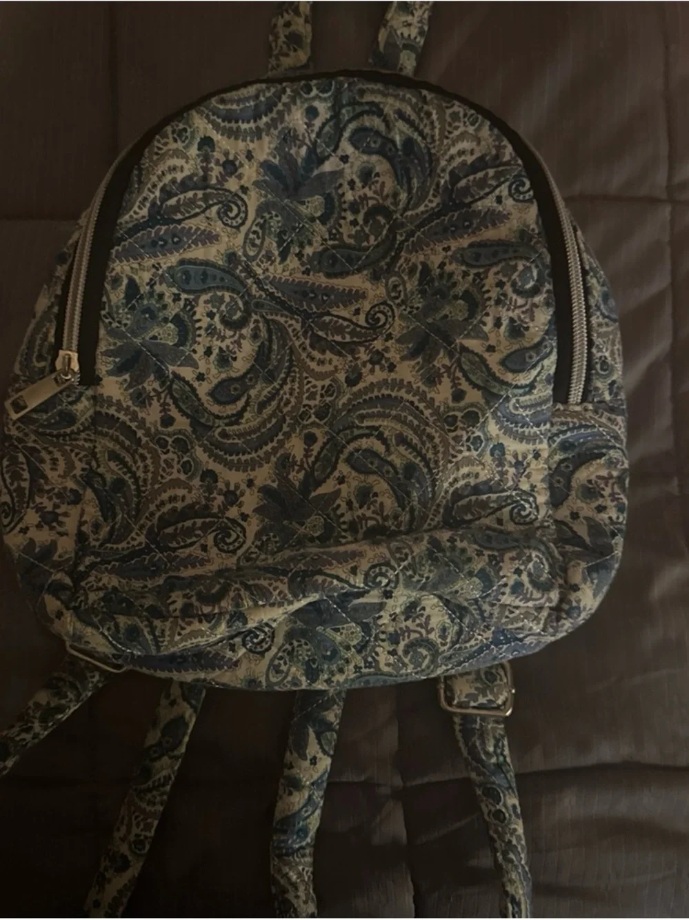 Quilted Paisley Mini Backpack in Blue and Cream